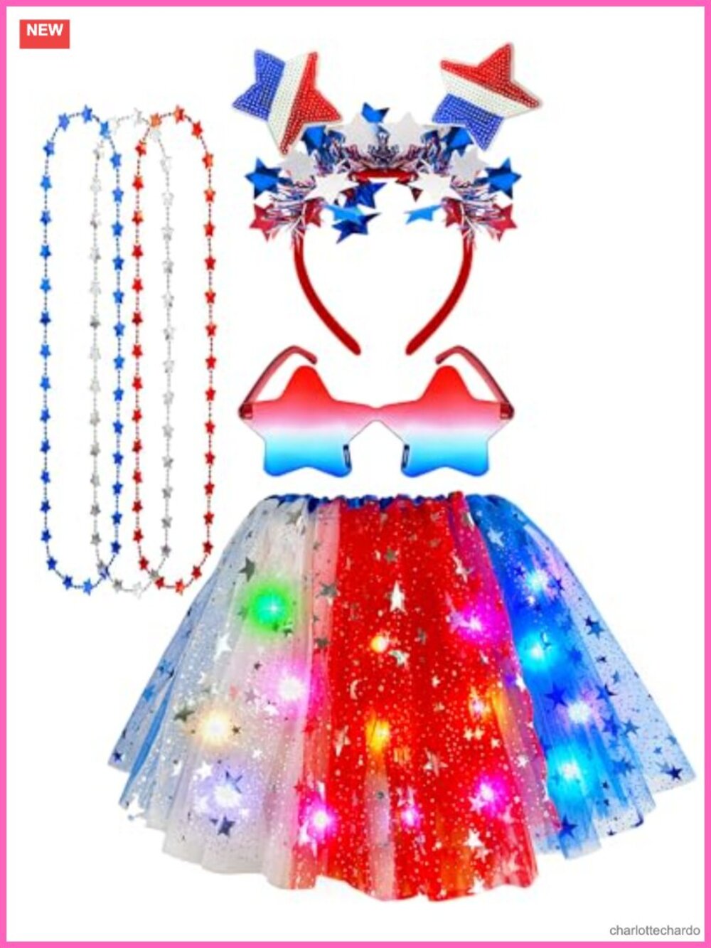 Patriotic Tutu Set Women 6 Pc Stars Ballet Costume Accessories